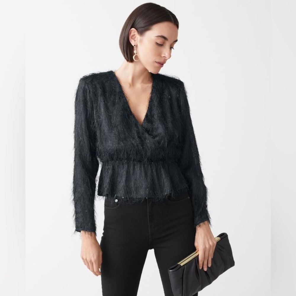 & Other Stories Fuzzy Jacquard Wrap Top size 6